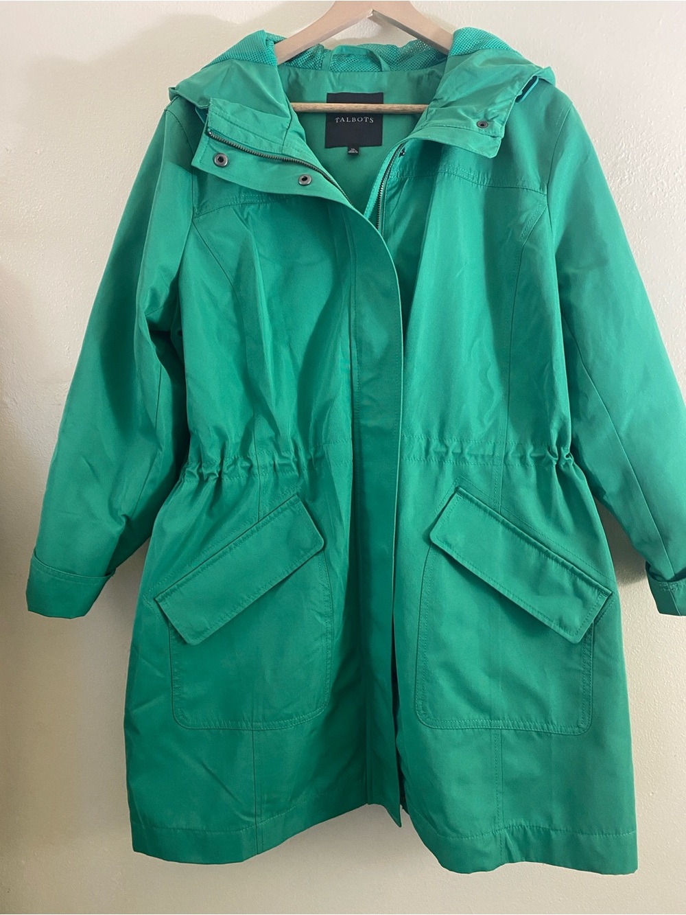 Talbots Raincoat With Hood Mid Length Womens XL